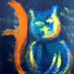 Peinture acrylique représentant un chat silencieux attendant avec tendresse son maître