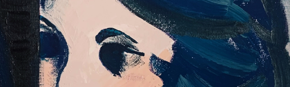 Peinture acrylique sur toile représentant un chérubin bleu