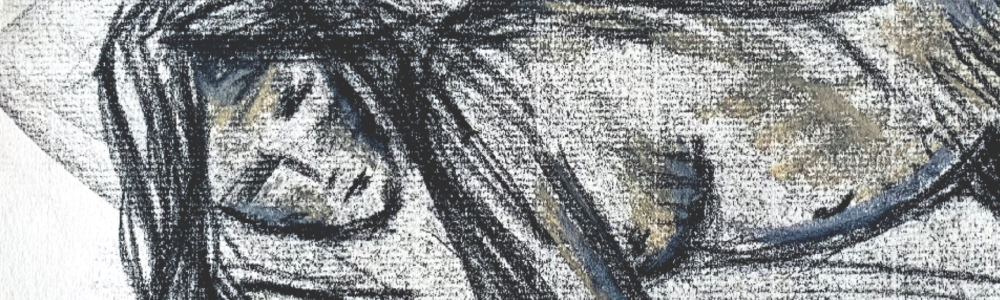 Craie sanguine sur papier Canson représentant une femme dénudée couchée sur un sofa.