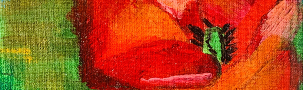 Peinture acrylique d'un coquelicot pourpre éclatant.