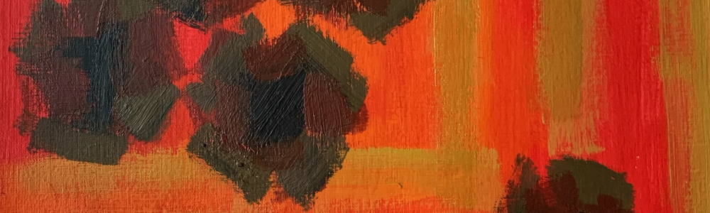 Peinture acrylique abstraite où des traits dorés s'entrecroisent comme des rencontres. Des fleurs noires sont posées, aux abords des lignes.