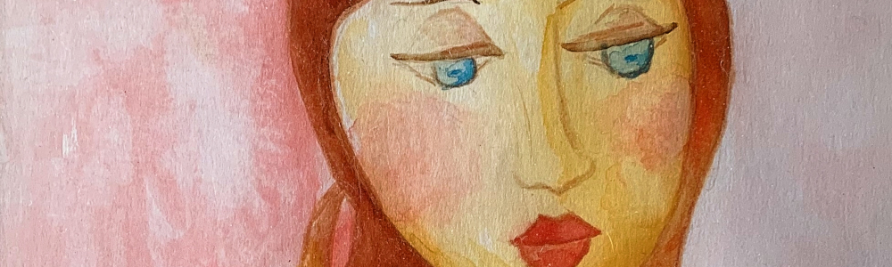 Dessin à l'aquarelle représentant une mère et ses deux jeunes enfants. Elle les tient dans ses bras comme pour les rassurer par son amour.